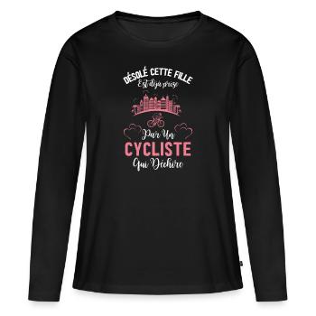 Fille prise par un cycliste qui déchire 2 - T-shirt manches longues Premium bio Femme - noir - Devant - Julia (174cm)