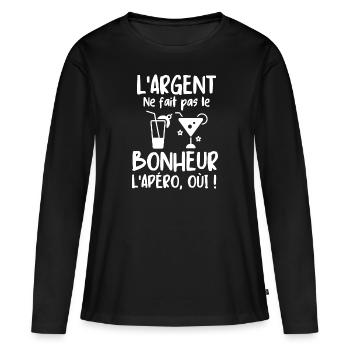L apéro l apéritif fait le bonheur - T-shirt manches longues Premium bio Femme - noir - Devant - Julia (174cm)