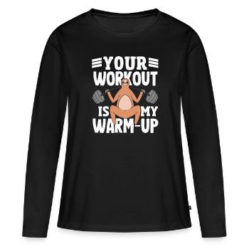 Votre séance d’entraînement est mon passionné de gym d’échauffement - T-shirt manches longues Premium bio Femme - noir - Devant - Julia (174cm)