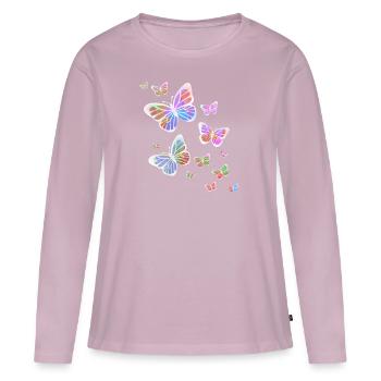 Papillon, Papillon, Animal, Coloré, Couleur - T-shirt manches longues Premium bio Femme - rose poudré - Devant - Julia (174cm)