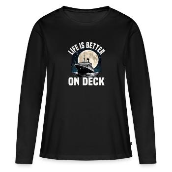 La vie est meilleure sur le pont d’un bateau de croisière Groupe de vacances - T-shirt manches longues Premium bio Femme - noir - Devant - Julia (174cm)