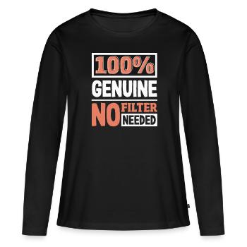 100% Genuine Authenticity Slogan Bold Statement - Women's Premium Organic Long Sleeve Shirt - black - Front - Julia (174cm)