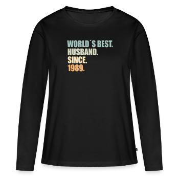 Meilleur mari depuis 1989 35e anniversaire de mariage - T-shirt manches longues Premium bio Femme - noir - Devant - Julia (174cm)