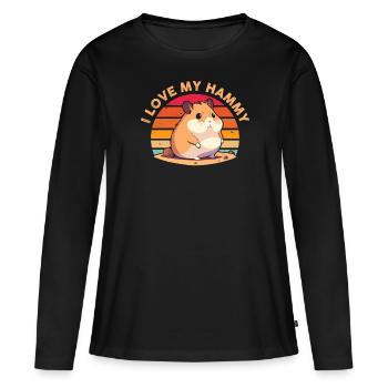 J’aime mon Hamy T-shirt rétro - T-shirt manches longues Premium bio Femme - noir - Devant - Julia (174cm)