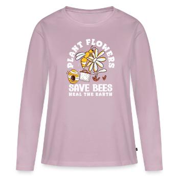 Apiculteur Heartbeat Nid d’abeille Amour Pollinisation - T-shirt manches longues Premium bio Femme - rose poudré - Devant - Julia (174cm)