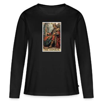 Carte de tarot L’Empereur Le Souverain - T-shirt manches longues Premium bio Femme - noir - Devant - Julia (174cm)