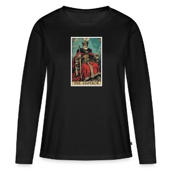 Carte de tarot L’Empereur Le Souverain - T-shirt manches longues Premium bio Femme - noir - Devant - Julia (174cm)
