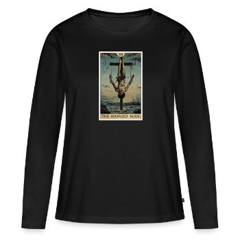 Cartes de tarot Carte de tarot Le Pendu - T-shirt manches longues Premium bio Femme - noir - Devant - Julia (174cm)