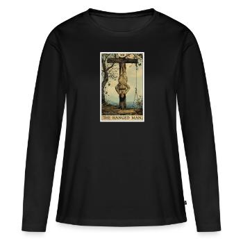 Cartes de tarot Carte de tarot Le Pendu - T-shirt manches longues Premium bio Femme - noir - Devant - Julia (174cm)