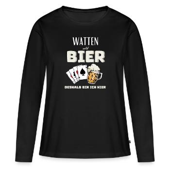 Watten und Bier - Frauen Premium Bio Langarmshirt - Schwarz - Vorne - Julia (174cm)