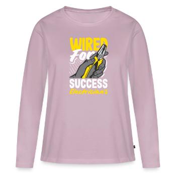Électricien câblé pour le succès - T-shirt manches longues Premium bio Femme - rose poudré - Devant - Julia (174cm)
