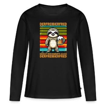 La bière gratuite Fred s’appelle à l’envers, aussi la - T-shirt manches longues Premium bio Femme - noir - Devant - Julia (174cm)