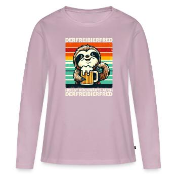 La bière gratuite Fred s’appelle à l’envers, aussi la - T-shirt manches longues Premium bio Femme - rose poudré - Devant - Julia (174cm)