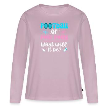 Annonce de naissance sexe révéler fête de bébé - T-shirt manches longues Premium bio Femme - rose poudré - Devant - Julia (174cm)