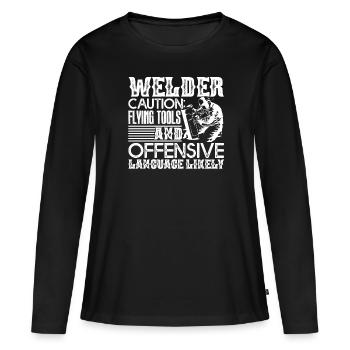 Welder Welder Caution - Women's Premium Organic Long Sleeve Shirt - black - Front - Julia (174cm)