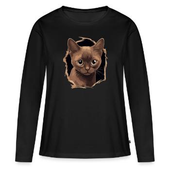 Burmese Cat Burma Katze - Frauen Premium Bio Langarmshirt - Schwarz - Vorne - Julia (174cm)