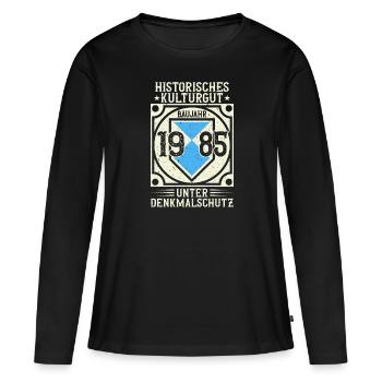 Né en 1985, né en 1985, né en 1985 - T-shirt manches longues Premium bio Femme - noir - Devant - Julia (174cm)
