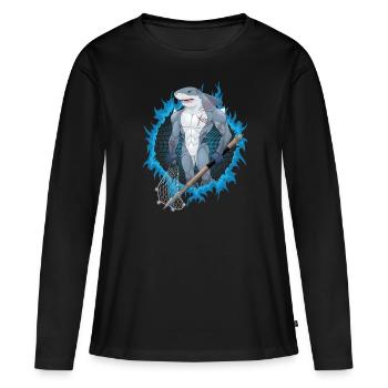 Requin mutant avec fond de feu bleu - T-shirt manches longues Premium bio Femme - noir - Devant - Julia (174cm)