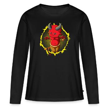 Le petit bébé diable au trident - T-shirt manches longues Premium bio Femme - noir - Devant - Julia (174cm)