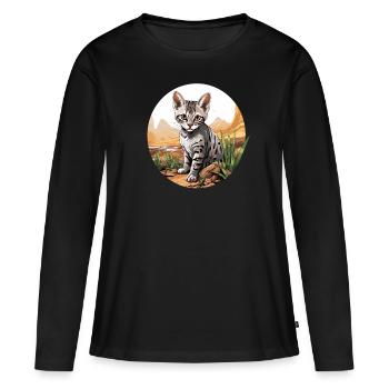 Egyptian Mau Kätzchen Katze Ägyptische Mau - Frauen Premium Bio Langarmshirt - Schwarz - Vorne - Julia (174cm)