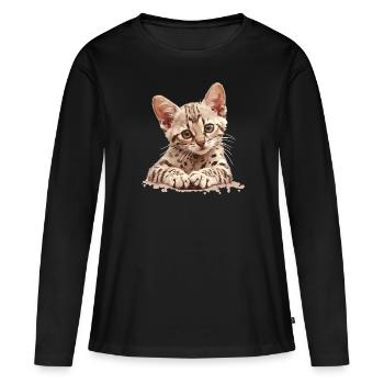Egyptian Mau Kätzchen Katze Ägyptische Mau - Frauen Premium Bio Langarmshirt - Schwarz - Vorne - Julia (174cm)