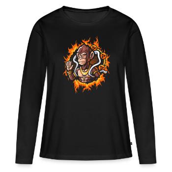 Göttliche Affe mit Halbtonfeuer-Hintergrund - Frauen Premium Bio Langarmshirt - Schwarz - Vorne - Julia (174cm)