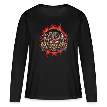Abgrund mit Halbtonfeuer-Hintergrund - Frauen Premium Bio Langarmshirt - Schwarz - Vorne - Julia (174cm)