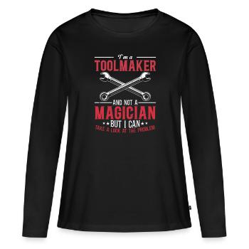 Mécanicien d’outils - Pas un magicien, juste un génie - T-shirt manches longues Premium bio Femme - noir - Devant - Julia (174cm)