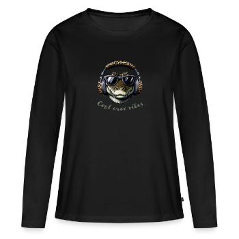 Crocodile avec lunettes de soleil et écouteurs - T-shirt manches longues Premium bio Femme - noir - Devant - Julia (174cm)
