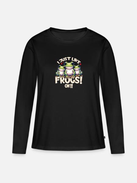 Drei cartoon Frösche - Frauen Premium Bio Langarmshirt - Schwarz
