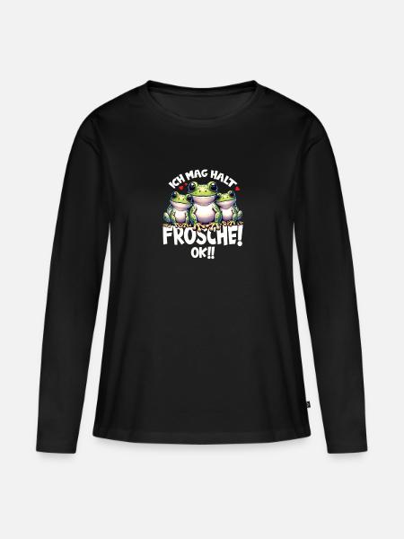 Drei lustige Comic Frösche - Frauen Premium Bio Langarmshirt - Schwarz