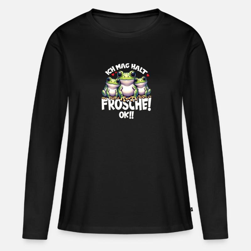 Three Funny Comic Frogs - Women's Premium Organic Long Sleeve Shirt - black