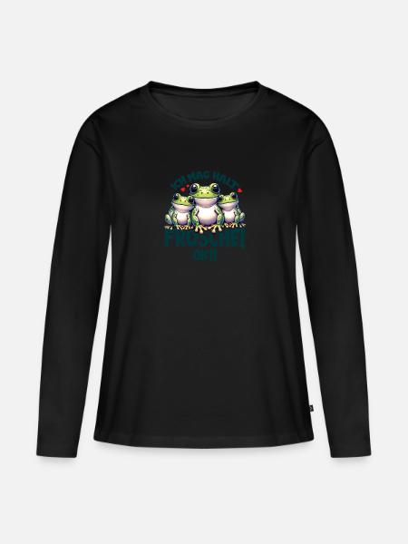 Drei lustige Comic Frösche - Frauen Premium Bio Langarmshirt - Schwarz