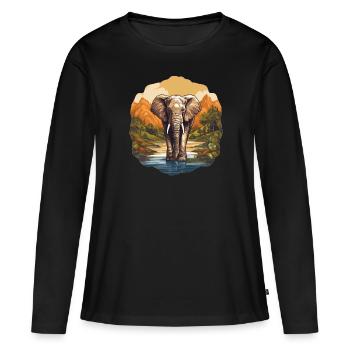 Éléphant Éléphant - T-shirt manches longues Premium bio Femme - noir - Devant - Julia (174cm)