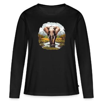 Éléphant Éléphant - T-shirt manches longues Premium bio Femme - noir - Devant - Julia (174cm)