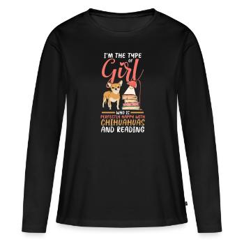 Les amoureux des chiens sont parfaitement satisfaits de - T-shirt manches longues Premium bio Femme - noir - Devant - Julia (174cm)