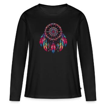 Amerikanische Ureinwohner Indigener Traumfänger - Frauen Premium Bio Langarmshirt - Schwarz - Vorne - Julia (174cm)
