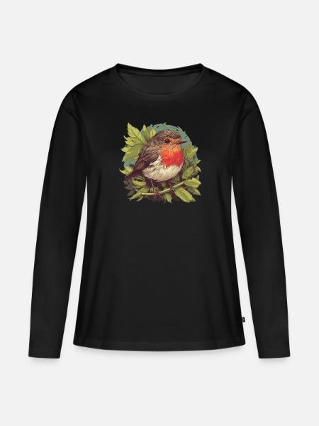 Robin Rotkehlchen - Frauen Premium Bio Langarmshirt - Schwarz