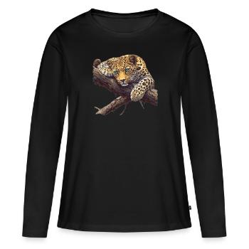 Léopard léopard - T-shirt manches longues Premium bio Femme - noir - Devant - Julia (174cm)