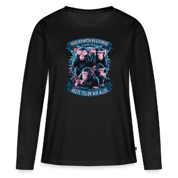 lustiger weise Affen Spruch Handy social media - Frauen Premium Bio Langarmshirt - Schwarz - Vorne - Julia (174cm)