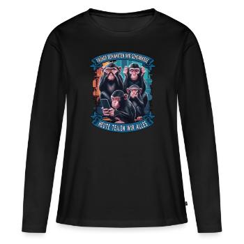 lustiger weise Affen Spruch Handy social media - Frauen Premium Bio Langarmshirt - Schwarz - Vorne - Julia (174cm)