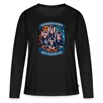lustiger weise Affen Spruch Handy social media - Frauen Premium Bio Langarmshirt - Schwarz - Vorne - Julia (174cm)