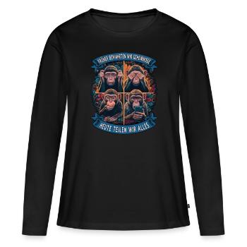 lustiger weise Affen Spruch Handy social media - Frauen Premium Bio Langarmshirt - Schwarz - Vorne - Julia (174cm)