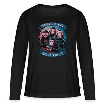 lustiger weise Affen Spruch Handy social media - Frauen Premium Bio Langarmshirt - Schwarz - Vorne - Julia (174cm)