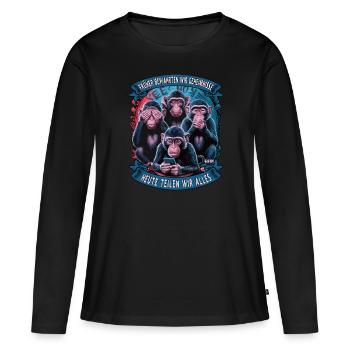 lustiger weise Affen Spruch Handy social media - Frauen Premium Bio Langarmshirt - Schwarz - Vorne - Julia (174cm)