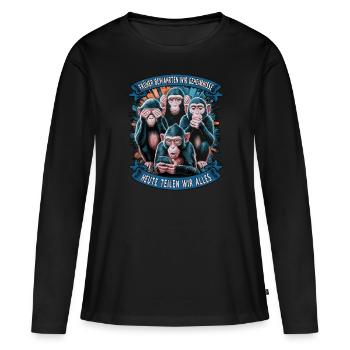 lustiger weise Affen Spruch Handy social media - Frauen Premium Bio Langarmshirt - Schwarz - Vorne - Julia (174cm)