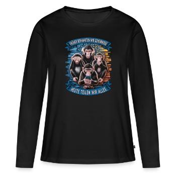 lustiger weise Affen Spruch Handy social media - Frauen Premium Bio Langarmshirt - Schwarz - Vorne - Julia (174cm)