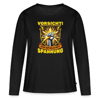 Electricians beware! I play with tension - Women's Premium Organic Long Sleeve Shirt - black - Front - Julia (174cm)
