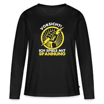 Electricians beware! I play with tension - Women's Premium Organic Long Sleeve Shirt - black - Front - Julia (174cm)