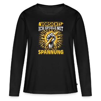Electricians beware! I play with tension - Women's Premium Organic Long Sleeve Shirt - black - Front - Julia (174cm)